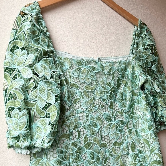 Shoshanna Layne Lace Puff-Sleeve Mini dress Green Light Blue Sz 12 - Picture 7 of 16